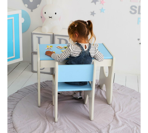 Стільчик для дитячої кімнати 55×37×33 дитячий зручний стілець для ігор, білий з блакитним – в наличии! Купите сейчас у KAZKOVA