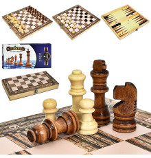 Набір 3 в 1 дерев'яні. шашки/шахи/нарди
