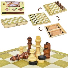 Набір 3 в 1 дерев'яні. шашки/шахи/нарди