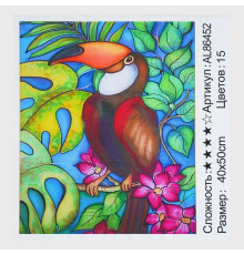 Алмазна мозаїка AL 86452 ЗІ СТРАЗАМИ РІЗНОЇ ФОРМИ (30) "TK Group", 40х50 см, “Тукан”, в коробці