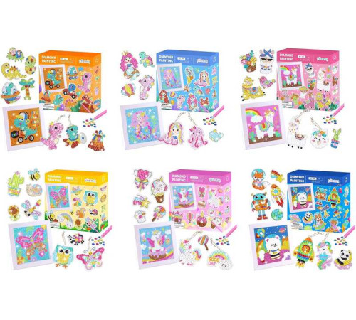 Алмазна мозаїка C 53020 (60) 6 видів, картина + наліпки, з брелком, в коробці, ВИДАЄТЬСЯ ТІЛЬКИ МІКС ВИДІВ