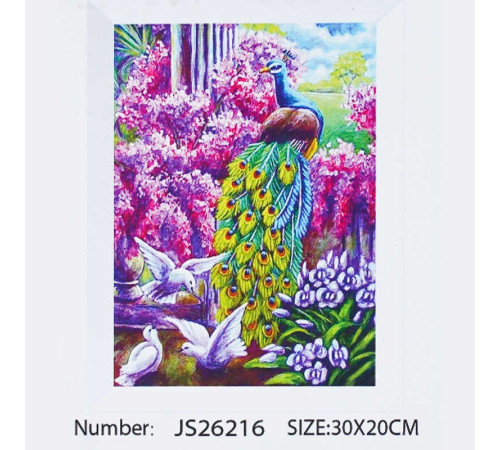 Алмазна мозаїка JS 26216 (50) "TK Group", 20х30 см, "Павич у райському саду", в коробці