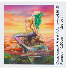 Алмазна мозаїка AL 86429 ЗІ СТРАЗАМИ РІЗНОЇ ФОРМИ (30) "TK Group", 40х50см, “Русалонька”, в коробці