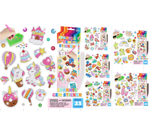 Алмазна мозаїка C 64272 (280) 23 наліпки, алмази, тарілочка, стилус, віск, ВИДАЄТЬСЯ МІКС ВИДІВ, в коробці