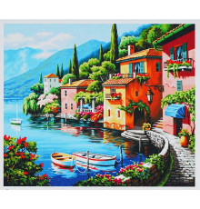 Картина за номерами + Алмазна мозаїка B 71990 (30) "TK Group", 40х50 см, "Ранок на березі озера", У ПАКЕТІ