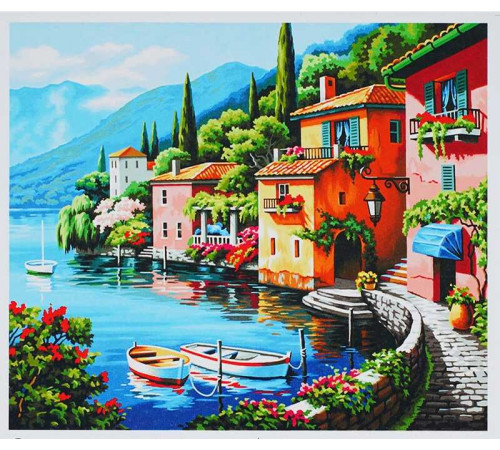 Картина за номерами + Алмазна мозаїка B 71990 (30) "TK Group", 40х50 см, "Ранок на березі озера", У ПАКЕТІ