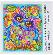 Алмазна мозаїка AL 86425 ЗІ СТРАЗАМИ РІЗНОЇ ФОРМИ (30) "TK Group", 40х50см, “Яскрава сова”, в коробці
