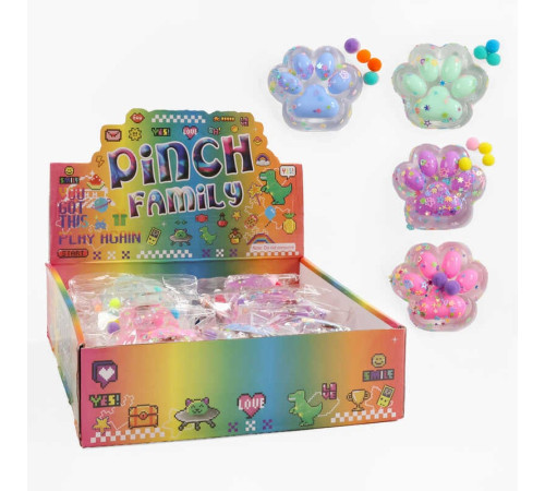 Гра антистрес C 71320 (24) ЦІНА ЗА 16 ШТУК В БЛОЦІ, "Лапка", м'які кульки, блискітки, розмір 7х6.5х2.5 см, в коробці