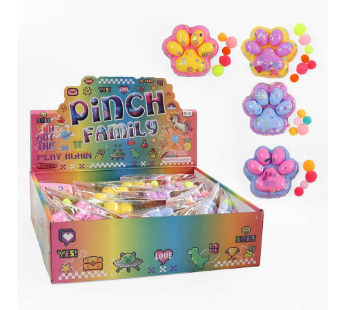 Гра антистрес C 71323 (24) ЦІНА ЗА 16 ШТУК В БЛОЦІ, "Лапка", м'які кульки, блискітки, розмір 7х6.5х2.5 см, в коробці