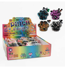 Гра антистрес C 71324 (24) ЦІНА ЗА 16 ШТУК В БЛОЦІ, "Лапка", м'які кульки, блискітки, розмір 7х6х2.5 см, в коробці