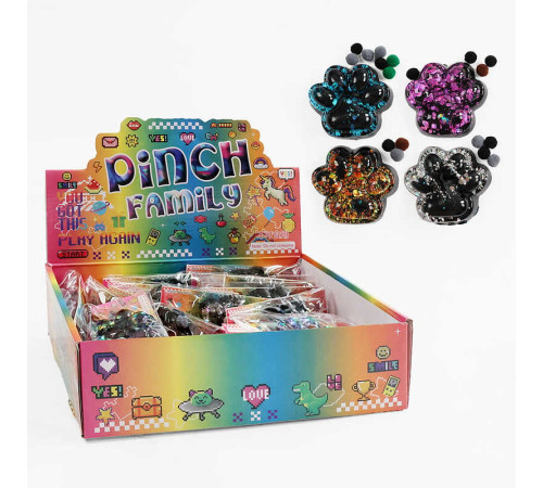 Гра антистрес C 71324 (24) ЦІНА ЗА 16 ШТУК В БЛОЦІ, "Лапка", м'які кульки, блискітки, розмір 7х6х2.5 см, в коробці