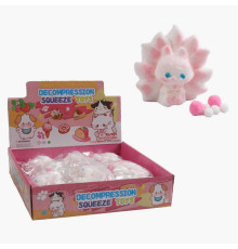 Гра антистрес C 72080 (24) ЦІНА ЗА 12 ШТУК В БЛОЦІ, "Тваринка", волохата, м'які кульки, пластикові очі, бантик, розмір 8х9х5 см, в коробці