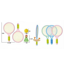 Набір ракеток 833-2 (96/2) 3 види, 2 штуки, м’які накладки на ручках, пластиковий каркас, м’який м’ячик та воланчик, у сітці, ВИДАЄТЬСЯ МІКС ВИДІВ