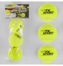 М'яч тенісний C 40194 (80) "TK Sport", 3штуки, d = 6см, в пакеті