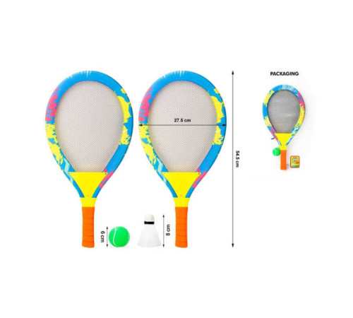 Набір ракеток TY 600-6 (48/2) 2 штуки, розмір 54.5 см, м'ячик, воланчик, в сітці