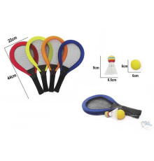 Ракетки 201 (60) 4 кольори, 2 ракетки, пластиковий каркас, текстильна сітка, м’яка ручка, волан, м'яч, в сітці, ВИДАЄТЬСЯ ТІЛЬКИ МІКС ВИДІВ