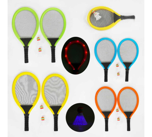 Набір ракеток 1208 B (48) 4 види, 2 воланчики, 55см, в сітці, ВИДАЄТЬСЯ ТІЛЬКИ МІКС ВИДІВ