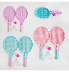Набір ракеток 5001 (360) 3 кольори, 2 штуки, м'ячик, воланчик, в сітці, ВИДАЄТЬСЯ ТІЛЬКИ МІКС ВИДІВ