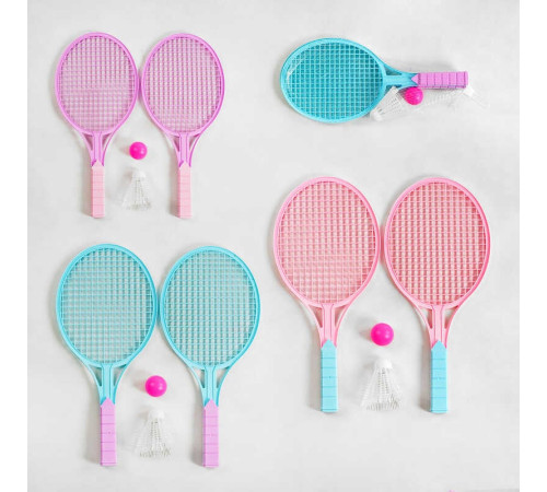 Набір ракеток 5001 (360) 3 кольори, 2 штуки, м'ячик, воланчик, в сітці, ВИДАЄТЬСЯ ТІЛЬКИ МІКС ВИДІВ
