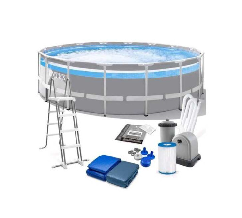 Intex Басейн каркасний 26730 (1) об`єм(90):19114л, розмір:488х122см, картріджний фільтр-насос 5678 л/год, драбина, тент, підстилка