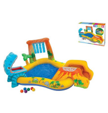 Intex Ігровий центр 57444 NP (2) Динозаври, з гіркою, душем, фонтанчиком, кульками 6 шт, 249х191х109 см, від 3-х років