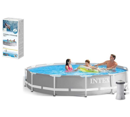 Intex Басейн каркасний 26712 NP (1) розмір:366x76 см (насос-фільтр картриджний 2006 л/год), об'єм води:6503л, в коробці