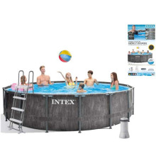 Intex Басейн каркасний 26742 NP (1) об'єм:16805л, розмір:457x122см, насос-фільтр:3 785 л/год, драбина, тент, підстилка), в коробці