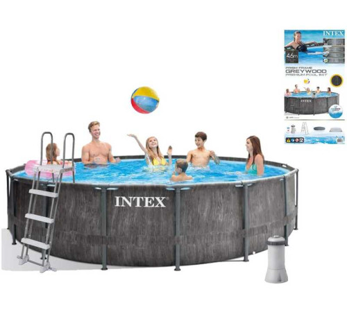 Intex Басейн каркасний 26742 NP (1) об'єм:16805л, розмір:457x122см, насос-фільтр:3 785 л/год, драбина, тент, підстилка), в коробці