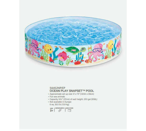 Intex Басейн 56452 NP "Океан" (6) розміром 183x38 см, об'єм: 958л при 80 наповненні, від 3-х років
