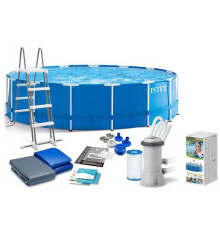 Intex Басейн каркасний 28242 NP (1) від 6 років, сходи, тент, підстилка, насос та фільтр у комплекті, діаметр 457см, висота 122см, 16805 л, насос 3785 л/год