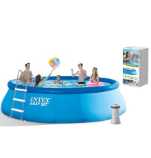 Intex Басейн 26166 NP (1) об'єм:12430л, фільтр+насос, розмір:457х107см (3785л/год, драбина, тент, підстилка)