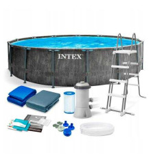 Intex Басейн каркасний 26744 NP (1) об'єм:24310л, розмір:549x122см, сходи, насос-фільтр:5 678 л/год, драбина, тент, підстилка), в коробці