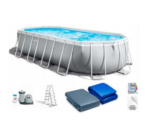 Intex Басейн каркасний 26798 NP (1) об'єм:18202л, розмір:610х305х122см, насос-фільтр 5678л/год, драбина, тент, підстилка, в коробці