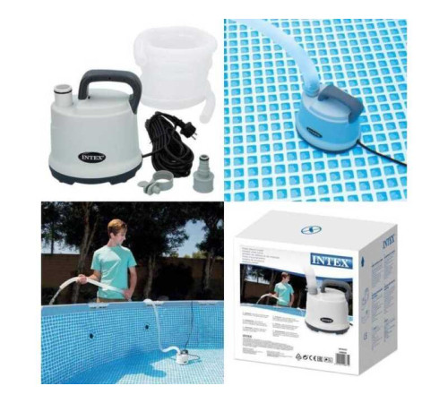 Intex Насос 28606 (1) дренажний, електричний, занурювальний насос, для відкачування та зливу води з басейну 3 585 л/год