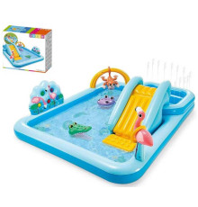 Intex Ігровий центр 57161 NP (2) "Пригоди в джунглях", від 3 років, гірка, гра в кільця та кульки, розмір 257х216х84см