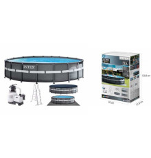 Intex Басейн каркасний 26330 NP (1) об'єм води:26423л, розмір: 549х132см, сходи, насос-фільтр піщаний – 6000 л/год, скіммер, в коробці