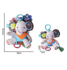 Брязкальце 688 M86 (96) "Слоник", текстильне, пискавка, 2 прорізувачі, підвіски, шумливі елементи, кільце для підвішування, в пакеті