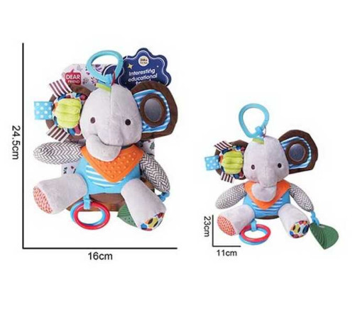 Брязкальце 688 M86 (96) "Слоник", текстильне, пискавка, 2 прорізувачі, підвіски, шумливі елементи, кільце для підвішування, в пакеті – в наличии! Купите сейчас у KAZKOVA