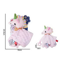 Брязкальце-комфортер 688 M70 (96) "Єдиноріжка", текстильне, гумовий прорізувач, шумливі вушка, петелька для підвішування, в пакеті