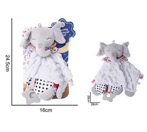 Брязкальце-комфортер 688 M69 (96) "Слоник", текстильне, гумовий прорізувач, шумливі вушка, петелька для підвішування, в пакеті – в наличии! Купите сейчас у KAZKOVA