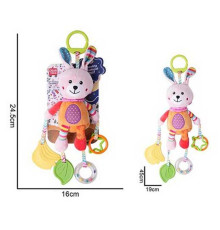 Брязкальце 688 M50 (72) "Зайчик", текстильне, шумливі кульки, підвіски, 2 прорізувачі, кільце для підвішування, в пакеті