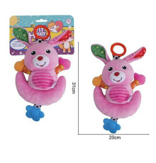 Брязкальце CH 6045-20 (60/2) “Кролик”, текстильне, заводний механізм, мелодія, прорізувач, шелесткі елементи, кріплення для підвішування, в пакеті