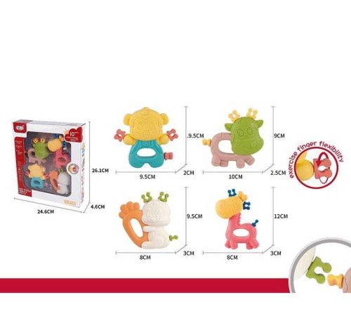 Набір брязкалець 668-93 (72) 4 штуки, “Кумедні тварини”, з’єднуються між собою, в коробці