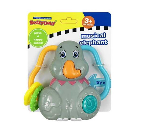 Музичне брязкальце 0889 (96) “Слоник”, на батарейках, підсвічування, мелодії, прорізувачі, звуки, на листі