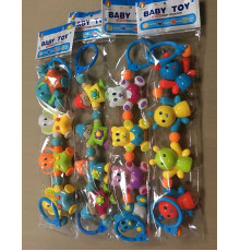 Брязкальце 6335/32/82/56 (288) 2 карабіни, на резинці, 4 брязкальця, в пакеті, ВИДАЄТЬСЯ ТІЛЬКИ МІКС ВИДІВ