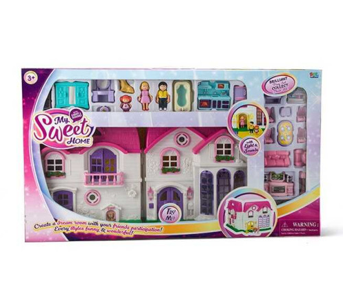 Будиночок 16567 (6) підсвічування, звук домофона, фігурки членів сім'ї та песика, муляжі меблів, побутової техніки, в коробці