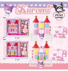 Замок JX 731 KE (48/2) 2 види, висота 24см, герой, трюмо, 3 стільчики, парасоля, пуфик, парканчик, в коробці