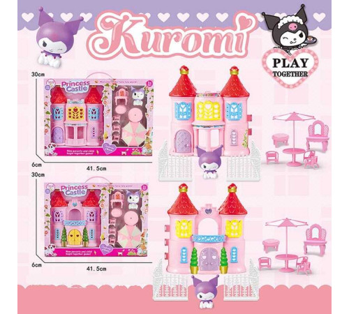 Замок JX 731 KE (48/2) 2 види, висота 24см, герой, трюмо, 3 стільчики, парасоля, пуфик, парканчик, в коробці