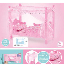 Ліжко для ляльки CS 8881 (36) балдахін, подушка, простирадло, ковдра, довжина 35 см, в коробці