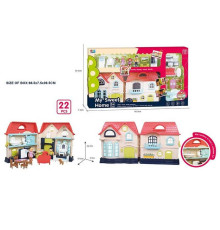 Будиночок 16849 (10) дверний дзвінок, підсвічування ліхтарів, меблі, ляльки, в коробці